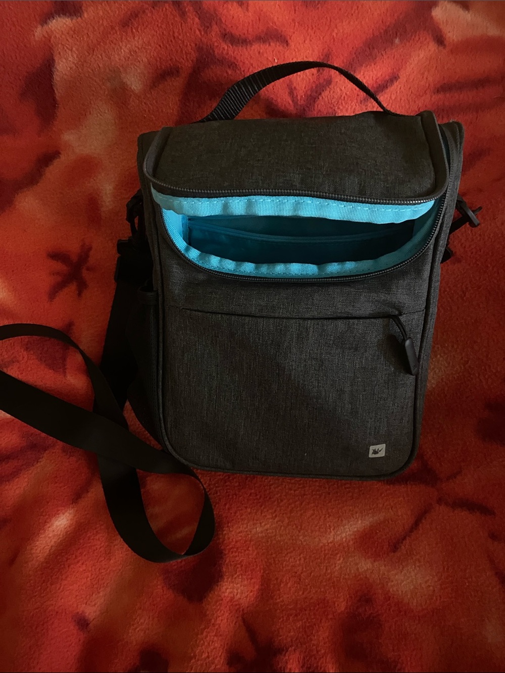 Men's Dark Gray Toiletry Bag with Bright Blue Interior